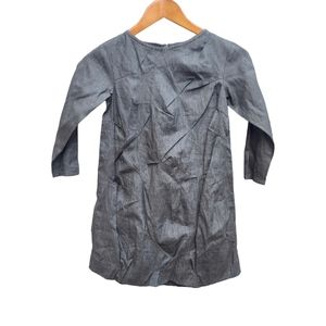 Nikolia | Linen Sparkle Shimmer Gathered Long Sleeve Dress Grey Girls 7-8 years